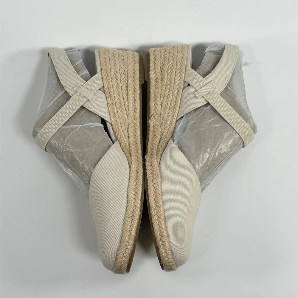LifeStride Size-9M Womens Pilar Bone Canvas Espadrille Wedge Sandals
